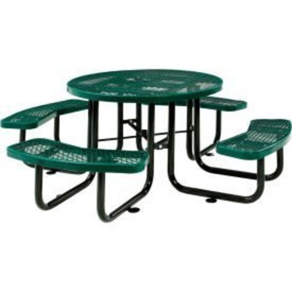 Global Equipment 46" Round Outdoor Steel Picnic Table, Expanded Metal, Green 277150GN